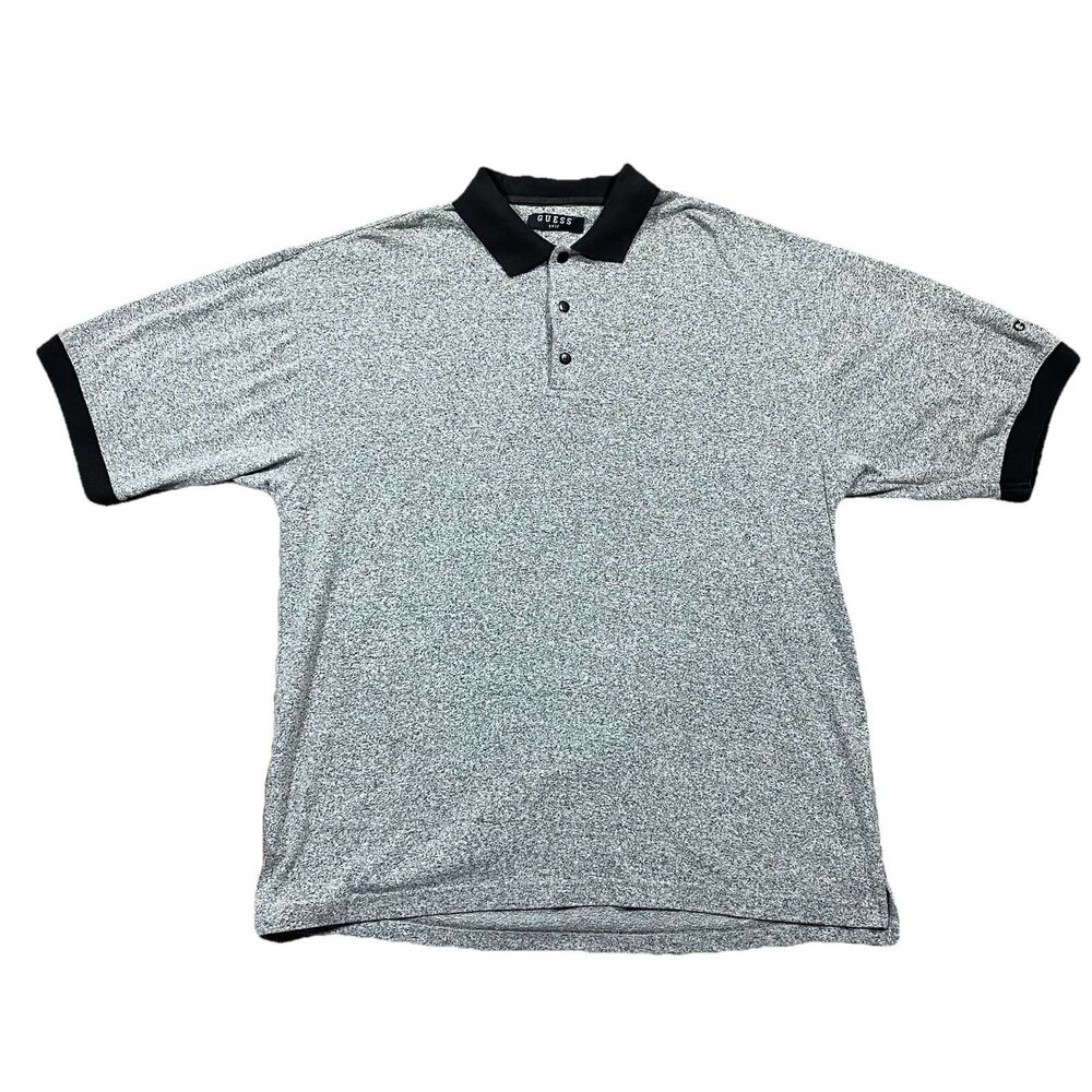 Vintage 90s Guess Golf Polo Shirt Gray Black Mens L Made USA